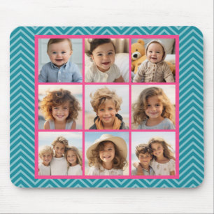 Create Your Own 9 Photo Collage Pink Blue Chevrons Mouse Pad