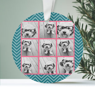 Create Your Own 9 Photo Collage Pink Blue Chevrons Ornament