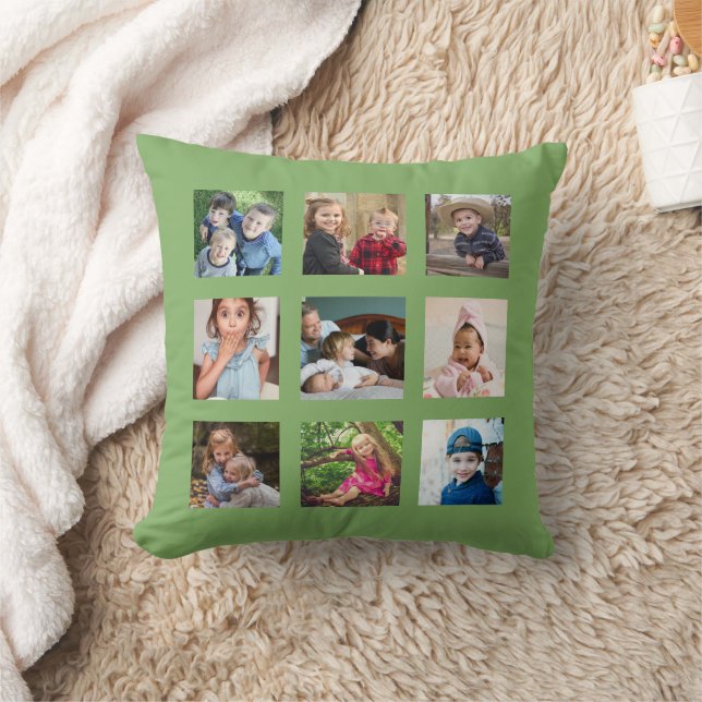 Create Your Own 9 Photo Collage Pista Green Throw Pillow (Blanket)