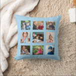 Create Your Own 9 Photo Collage Sky Blue Throw Pillow<br><div class="desc">Create a personalized and heartwarming gift with the "Create Your Own 9 Photo Collage Sky Blue Throw Pillow." Perfect for commemorating special moments with loved ones, this cushion allows you to showcase up to nine of your favourite photos in a soft and cozy design. The elegant Sky Blue background adds...</div>