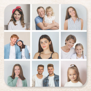 Create Your Own 9 Photo Collage Square Paper Coaster