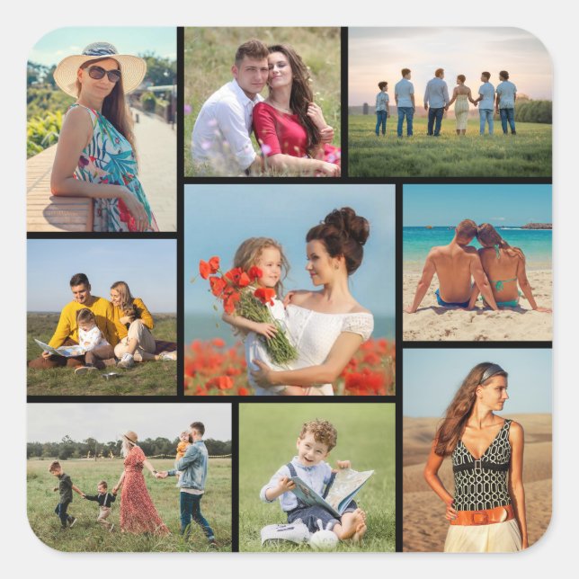 Create Your Own 9 Photo Collage Square Sticker (Front)