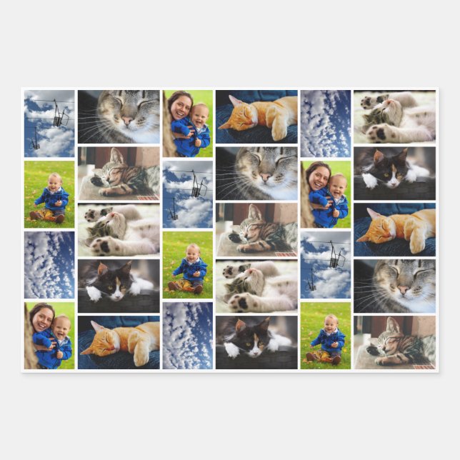 Create Your Own 9 Photo Collage White Border Wrapping Paper Sheet (Front)