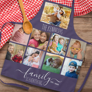 Create Your Own 9 Photo Family Quote Name Purple Apron