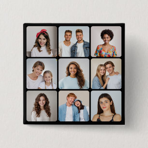 Create Your Own 9 Rounded Corners Photo Collage 2 Inch Square Button