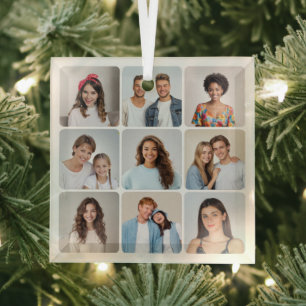 Create Your Own 9 Rounded Corners Photo Collage Glass Ornament