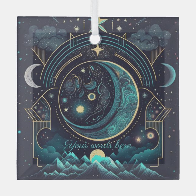 Create Your Own Abstract Celestial Moons Glass Ornament (Front)
