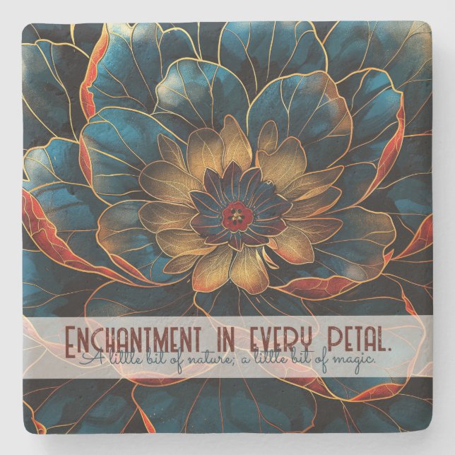Create Your Own Abstract Red Gold Blue Flower Stone Coaster (Front)