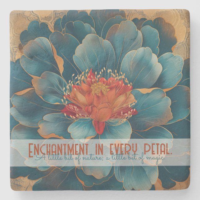 Create Your Own Abstract Teal Blue Orange Peony Stone Coaster (Front)