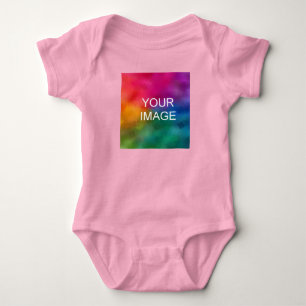 Create Your Own Add Text Upload Photo to Pink Baby Bodysuit