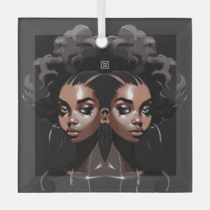 Create Your Own African American Queen Gemini Glass Ornament