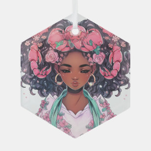 Create Your Own African American Woman Cancer Glass Ornament