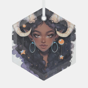 Create Your Own African American Woman Capricorn Glass Ornament