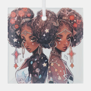 Create Your Own African American Woman Gemini Glass Ornament