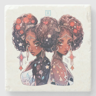 Create Your Own African American Woman Gemini Stone Coaster