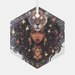 Create Your Own African American Woman Leo Glass Ornament