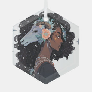 Create Your Own African American Woman Sagittarius Glass Ornament