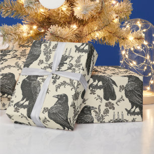 Create Your Own Antique Gothic Raven Roses Damask Wrapping Paper