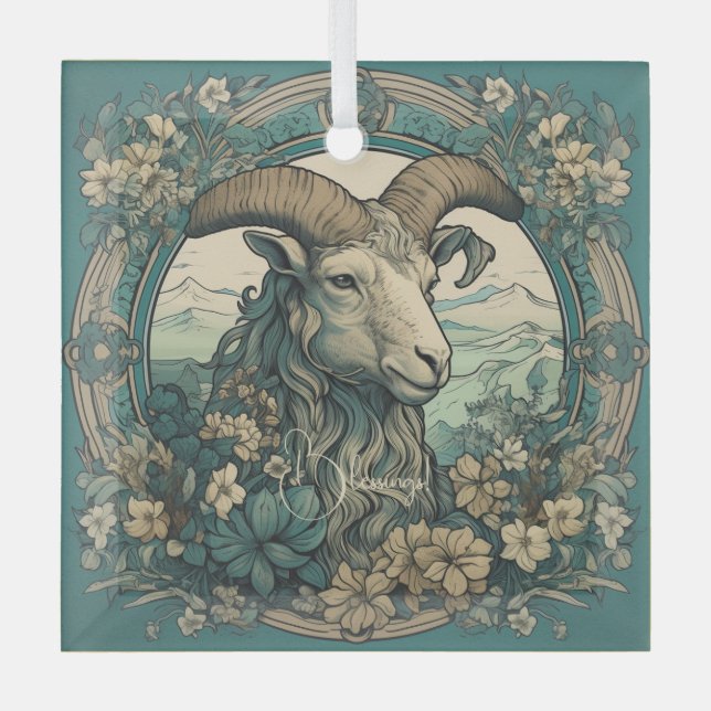 Create Your Own Art Nouveau Capricorn Zodiac Glass Ornament (Front)