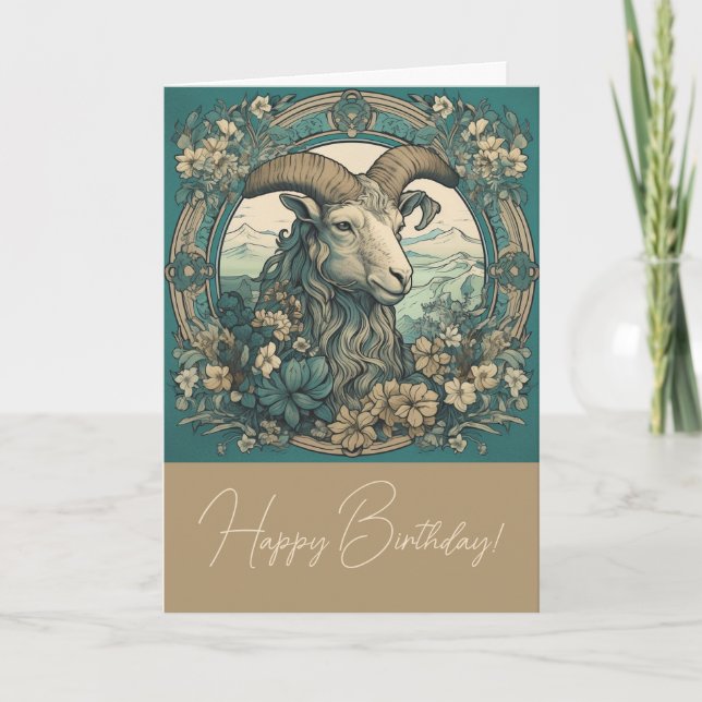 Create Your Own Art Nouveau Capricorn Zodiac Holiday Card (Front)