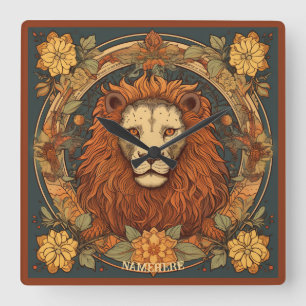 Create Your Own Art Nouveau Leo Zodiac Square Wall Clock