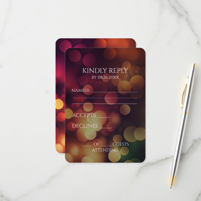 Create Your Own Autumn Red Bokeh RSVP Card (Front/Back In Situ)