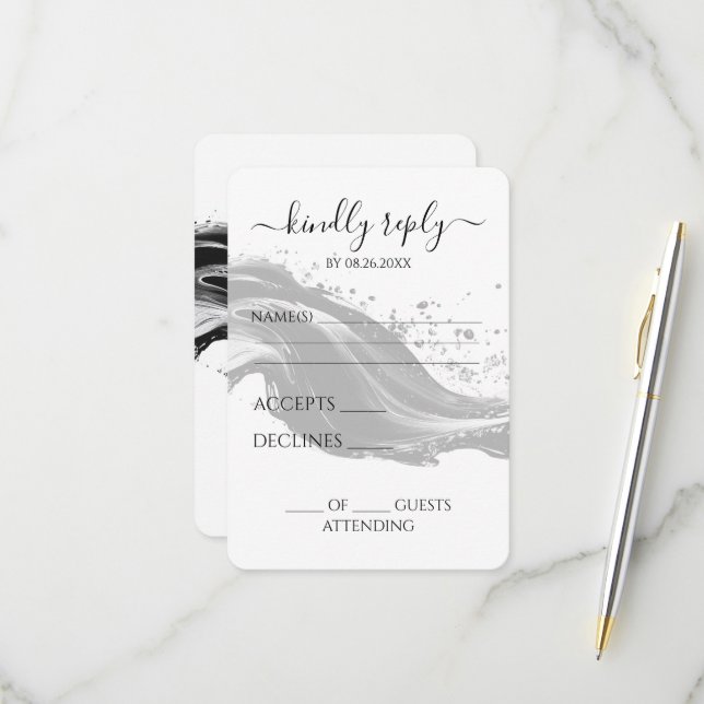 Create Your Own B&W Flowing Ink Calligraphy RSVP Card (Front/Back In Situ)