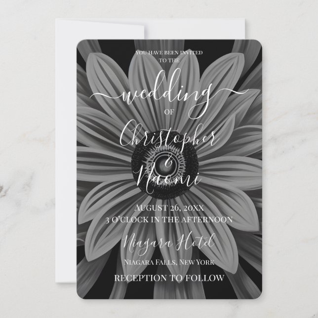 Create Your Own B&W Retro Flower Invitation (Front)