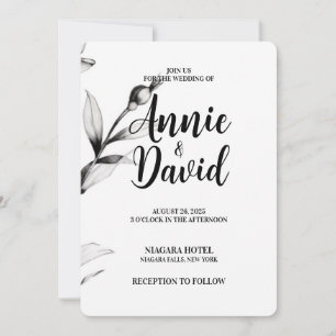 Create Your Own - B&W Sketched Flowers Wedding Invitation