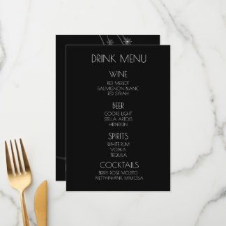 Create Your Own - B&W Snowflakes Ribbon Drink Menu