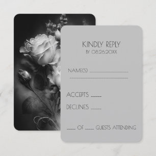 Create Your Own - B&W Whimsical Flowers RSVP Card