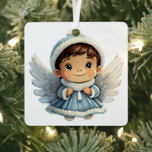 Create Your Own Baby's 1st Christmas Boy Angel Metal Ornament