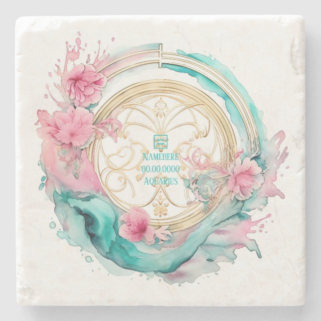 Create Your Own Beautiful Aquarius Zodiac Stone Coaster (Front)