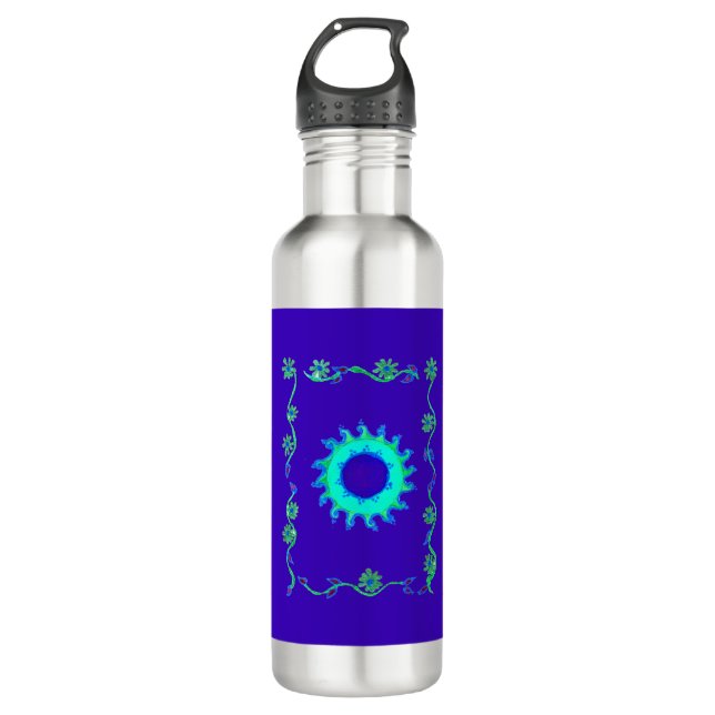 Create Your Own Beautiful Iridescent blue floral 710 Ml Water Bottle (Front)