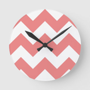 Create Your Own Big Light Coral Zigzag Pattern Round Clock