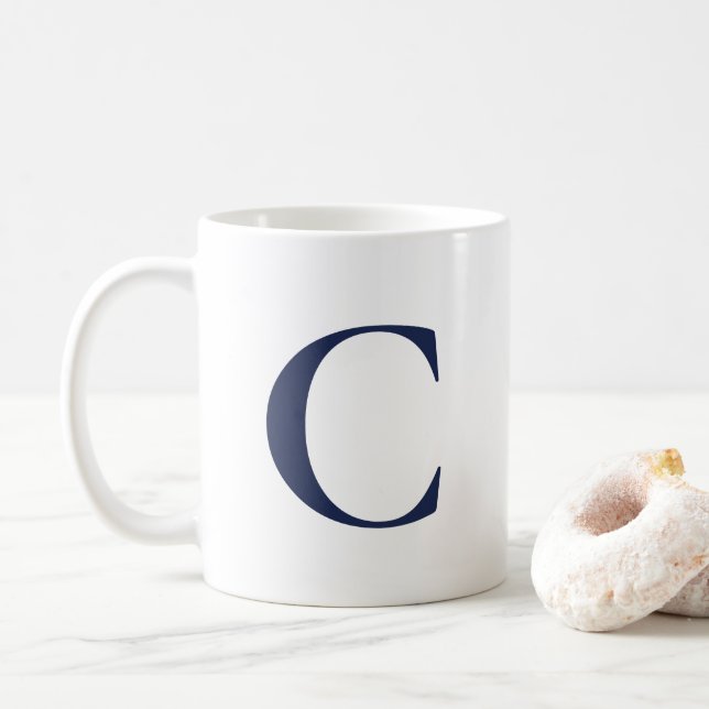 Create Your Own Big Navy Blue Monogram Coffee Mug (With Donut)