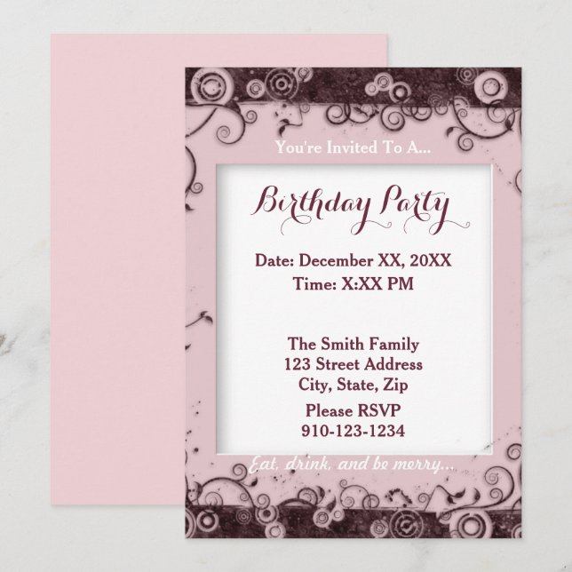 Create Your Own Birthday Party Invitation (Front/Back)
