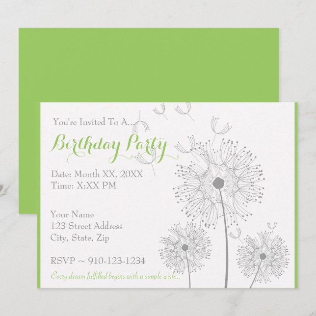 Create Your Own Birthday Party Invitation (Front/Back)