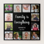 Create Your Own Black 12 Photo Collage Family Jigsaw Puzzle<br><div class="desc">Create your own photo collage jigsaw puzzle with 12 of your favourite pictures.Personalize with family name and established date. The "Family is Everything" quote adds a unique touch to the photo jigsaw puzzle.The family photo collage jigsaw puzzle is perfect for solo or family time activity. Jigsaw puzzles help you relax...</div>