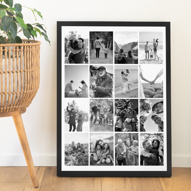 Create Your Own Black and White 16 Photo Collage Poster (Creator Uploaded)