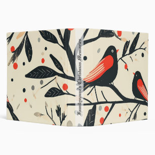 Create Your Own Black Beige Red Christmas Birds Binder