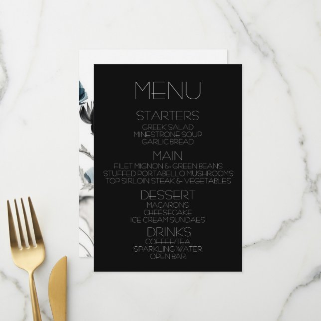 Create Your Own - Black & Blue X-Ray Flowers Menu (Front/Back In Situ)
