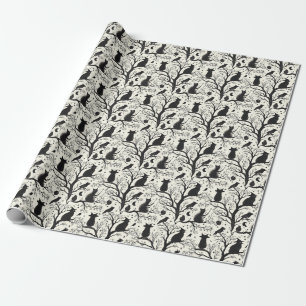 Create Your Own Black Cats Birds Cream Toile Wrapping Paper
