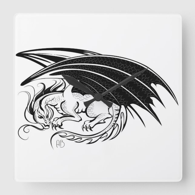 Create Your Own Black Dragon Square Wall Clock (Front)