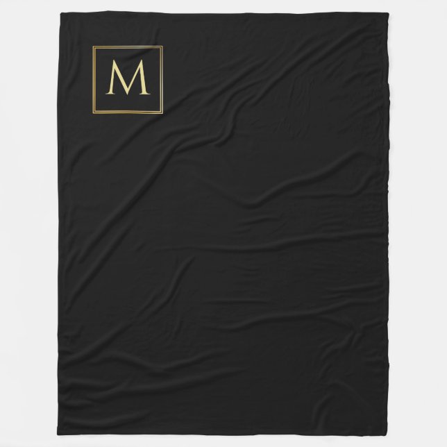 Create Your Own Black & Gold Elegant Monogram Fleece Blanket (Front)