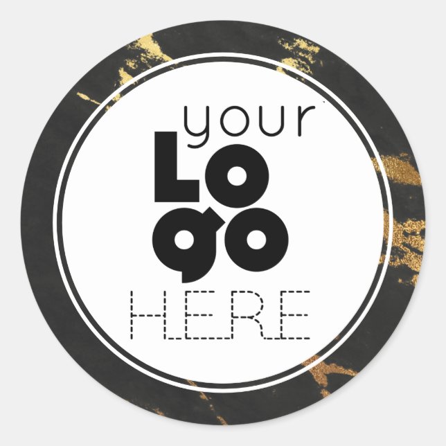 Create Your Own Black & Gold Faux Foil Marble Logo Classic Round Sticker (Front)