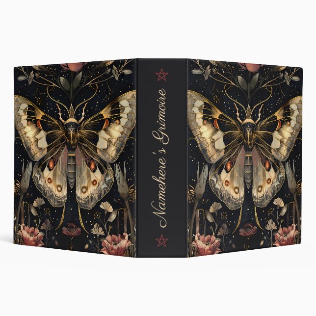 Create Your Own Black Gold Moth Cherry Red Floral Binder (Background)