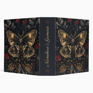 Create Your Own Black Gold Moth Crimson Red Floral Binder