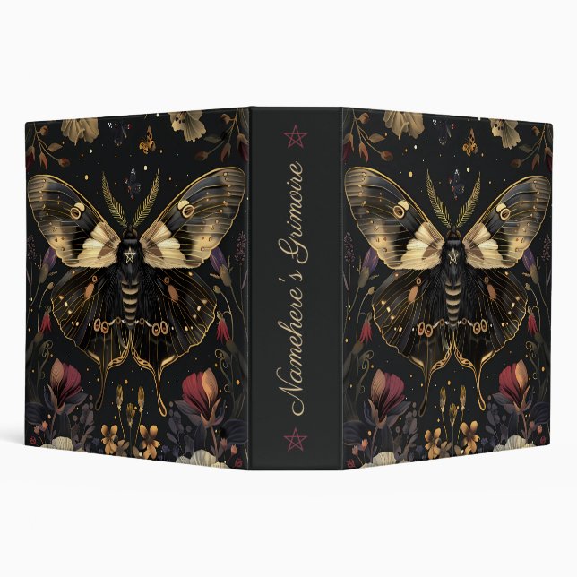 Create Your Own Black Gold Moth Fuschia Floral Binder (Background)