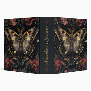 Create Your Own Black Gold Moth Ruby Red Floral Binder